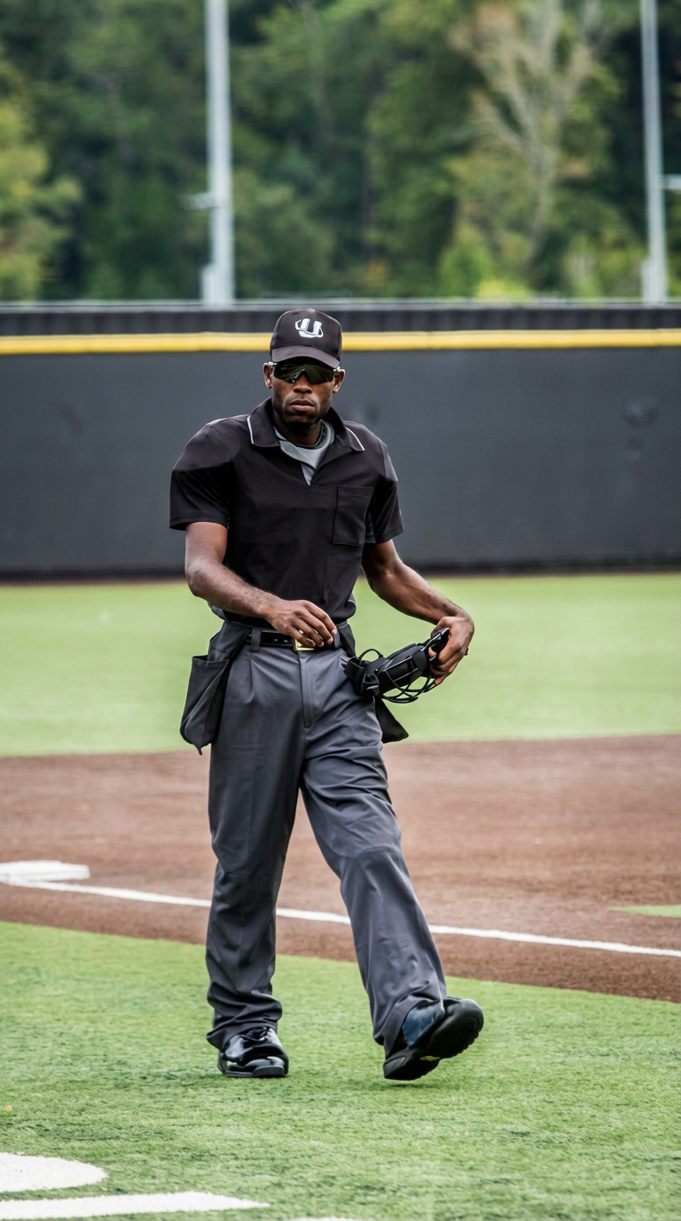 Young Black referee holding a basketball on the court